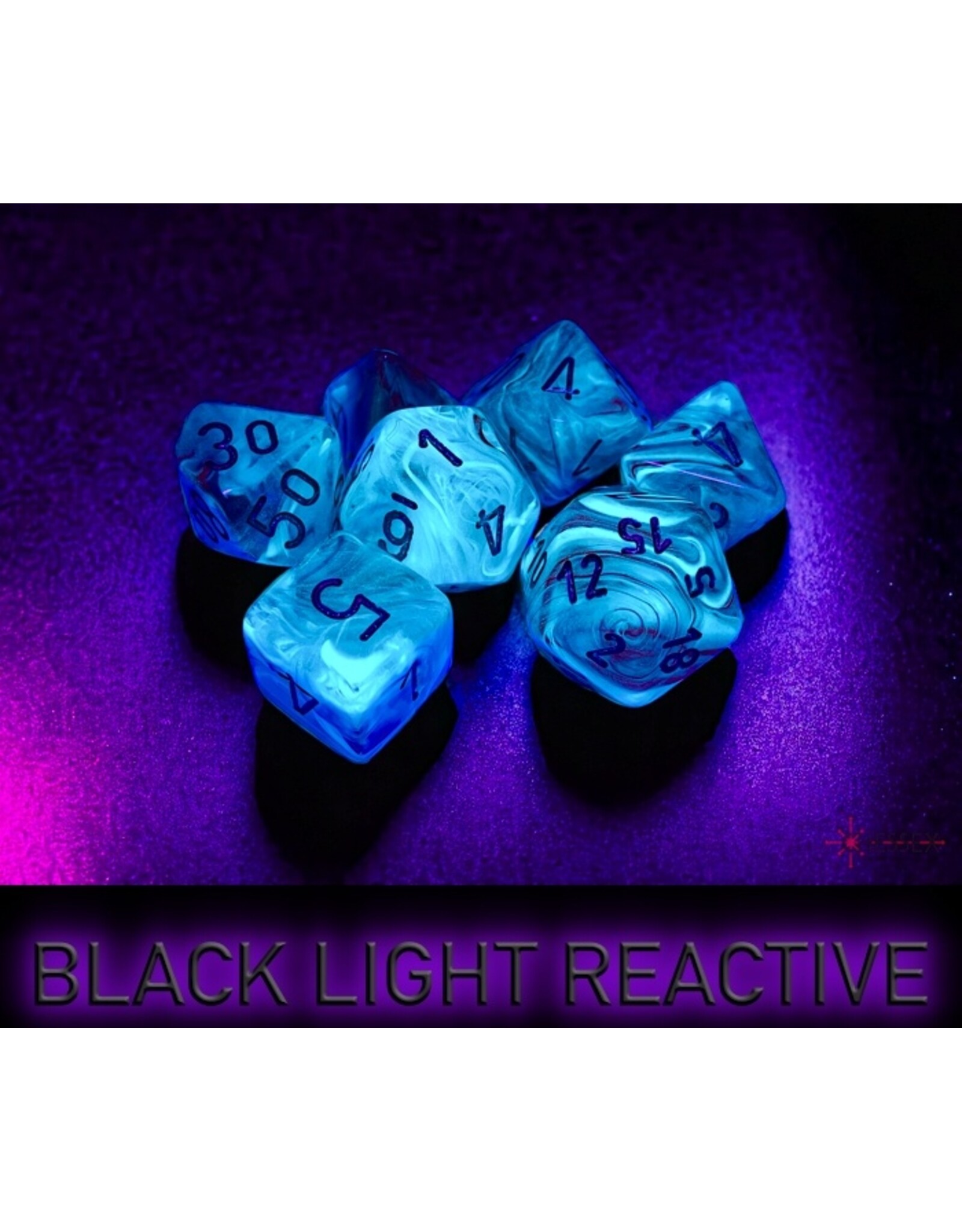 Chessex Ghostly Polyhedral Glow Pink/Silver 7-Dice Set