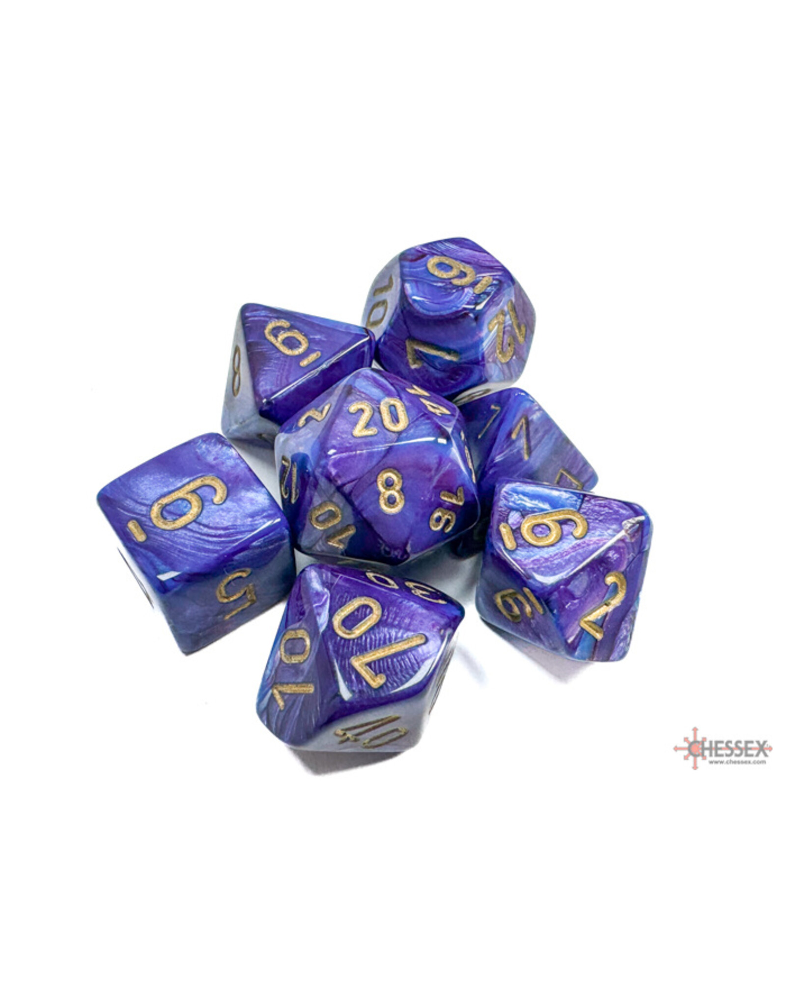 Chessex Lustrous Polyhedral Purple/Gold  7-Dice Set