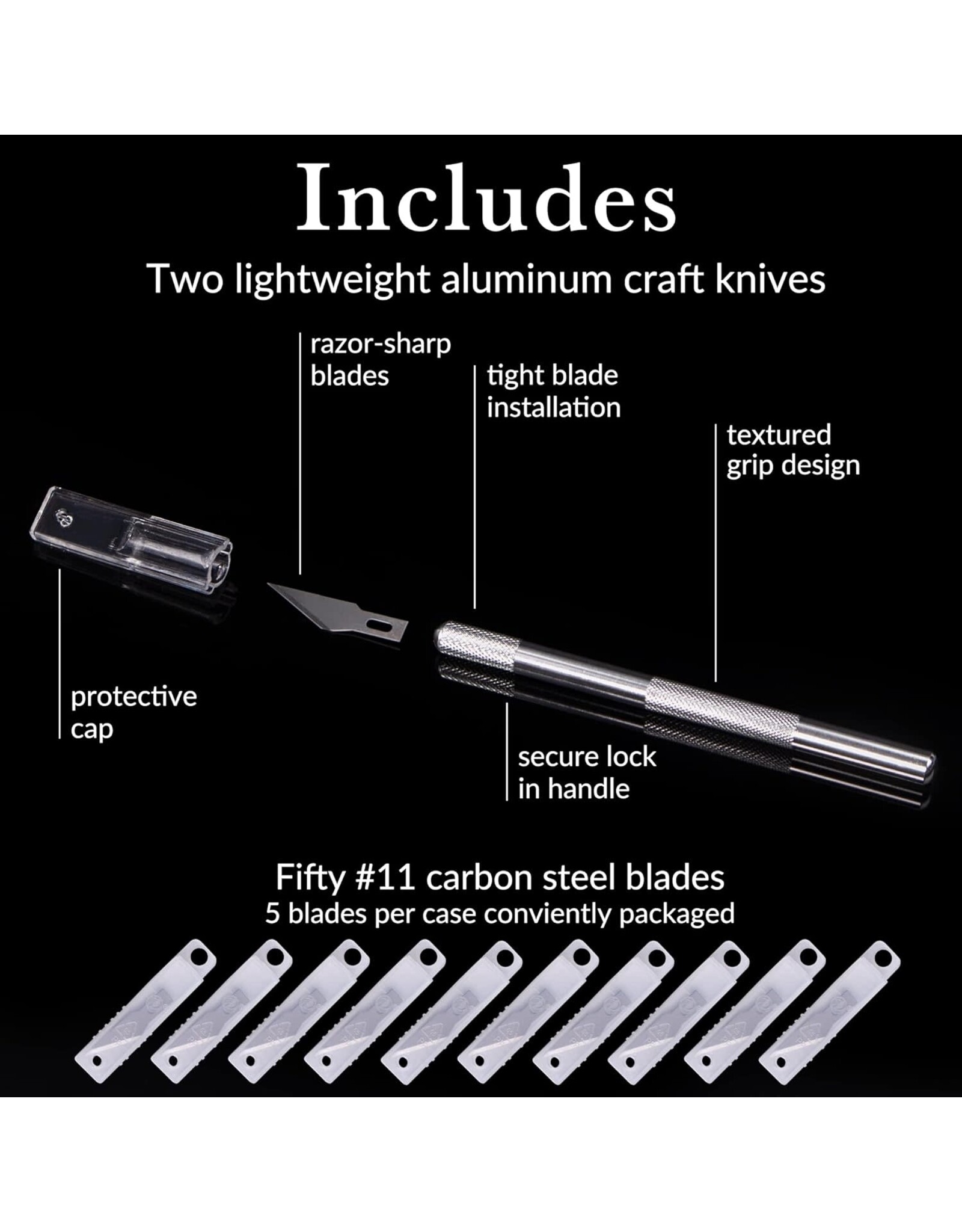 W.A. Portman WA Portman Hobby Knife Set - 2pc High-Grade Craft Knife Set with #11 50pc Extra Premium Steel Hobby Blades