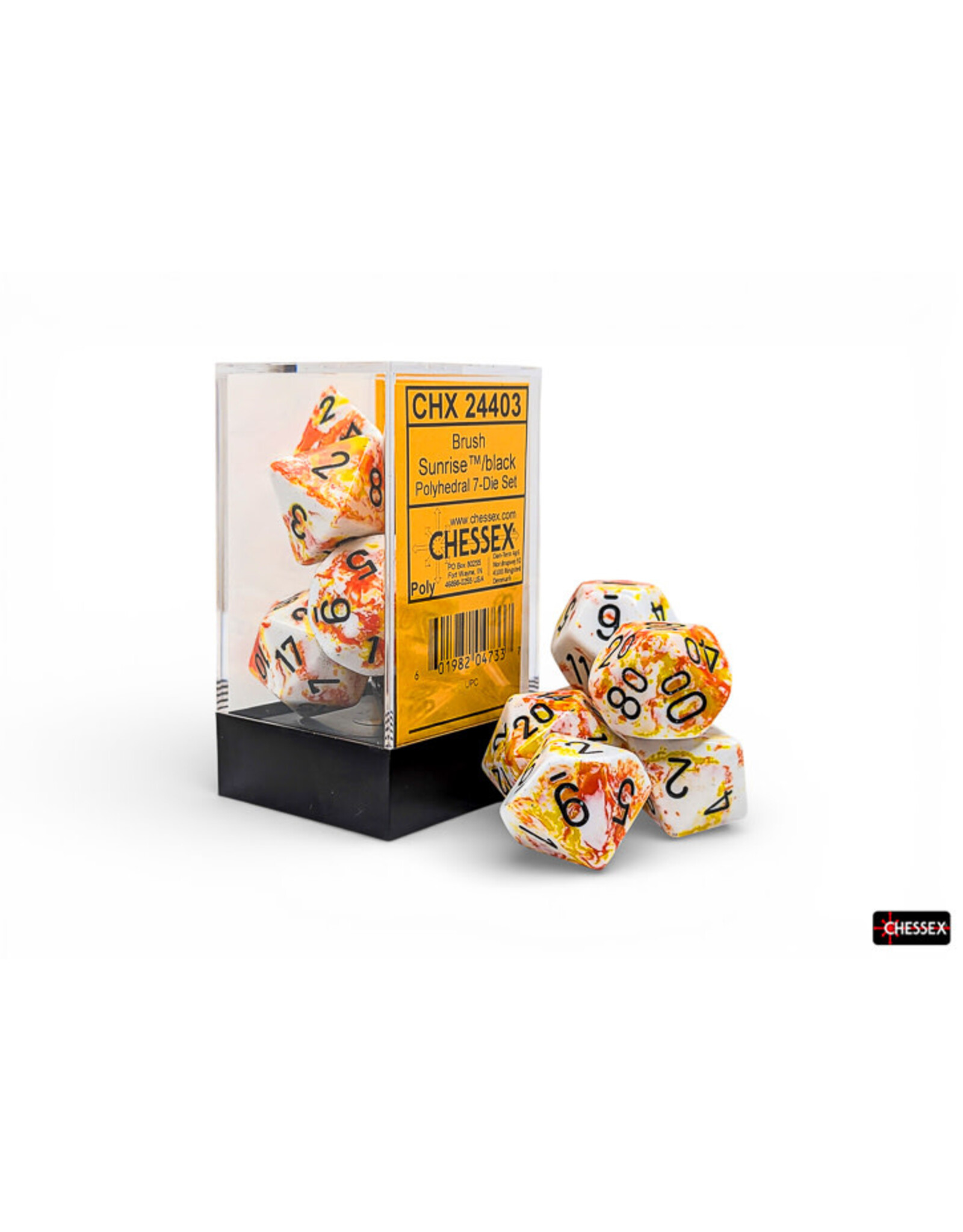 Chessex Brush Polyhedral Sunrise/Black 7-Die Set