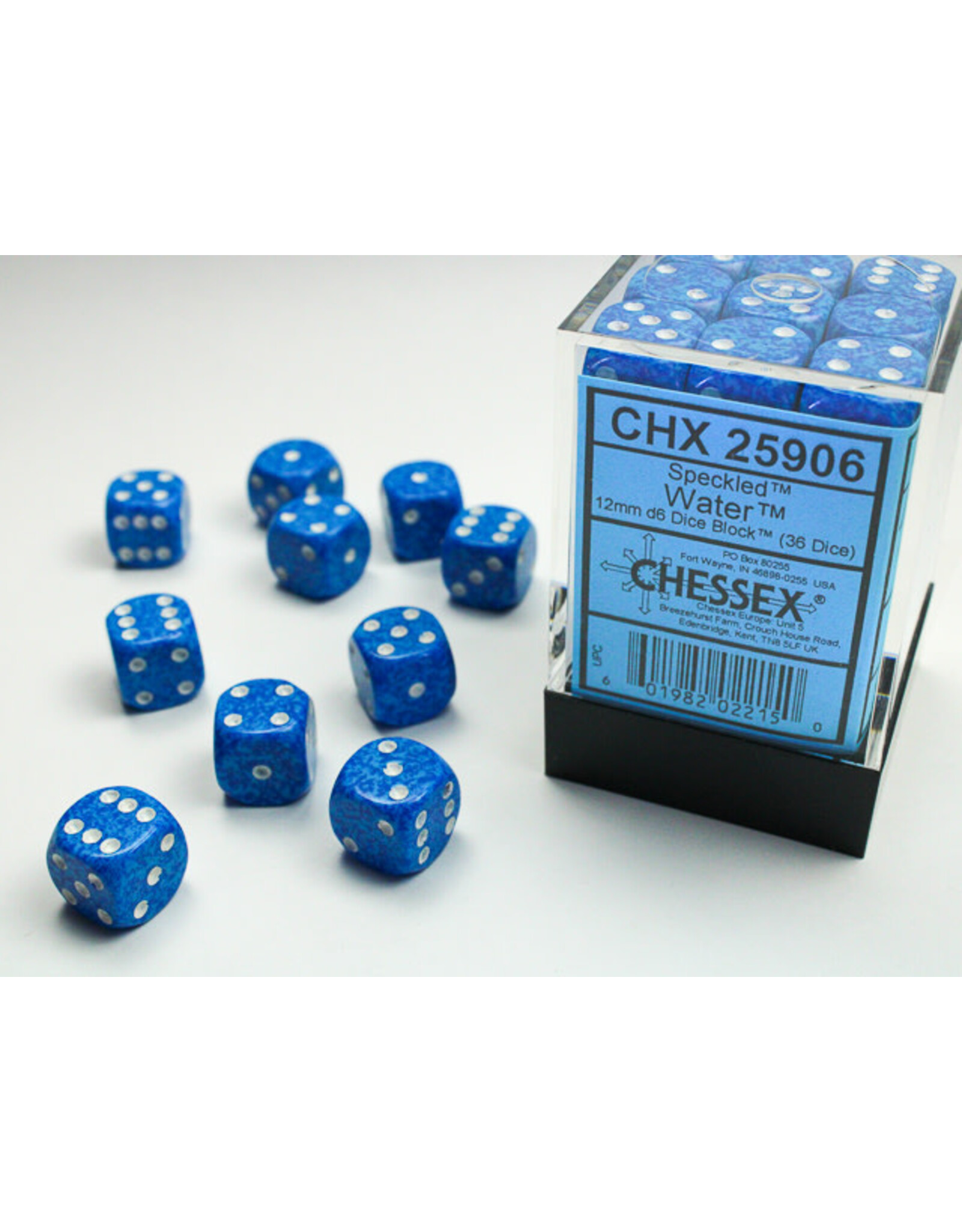 Chessex Speckled 12mm d6 Water/White Dice Block (36 dice)