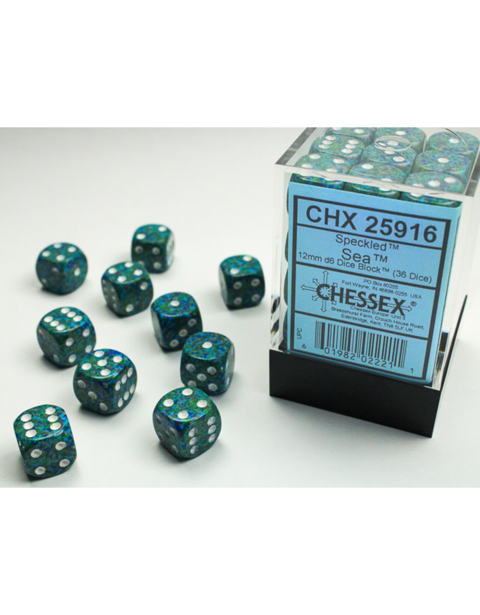 Chessex Speckled Sea/White 12mm d6 Dice Block (36 dice)