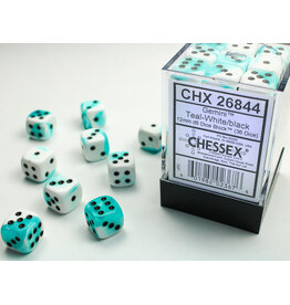 Chessex Gemini Teal-White/Black 12mm d6 Dice Block (36 dice)