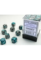 Chessex Gemini® 12mm d6 Steel-Teal/White Dice Block™ (36 dice)