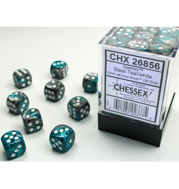 Chessex Gemini® 12mm d6 Steel-Teal/White Dice Block™ (36 dice)