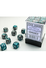 Chessex Gemini® 12mm d6 Steel-Teal/White Dice Block™ (36 dice)