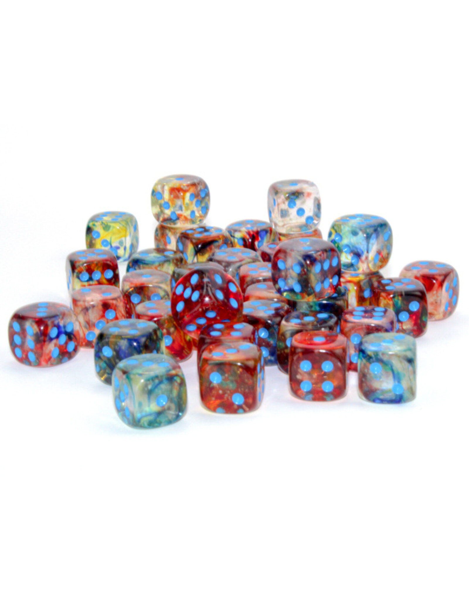 Chessex Nebula Primary/Blue Luminary 12mm d6 Dice Block (36 dice)
