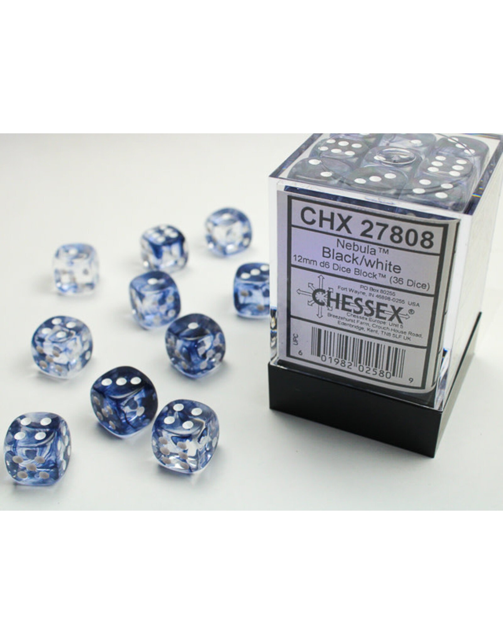 Chessex Nebula 12mm d6 Black/White Dice Block™ (36 dice)