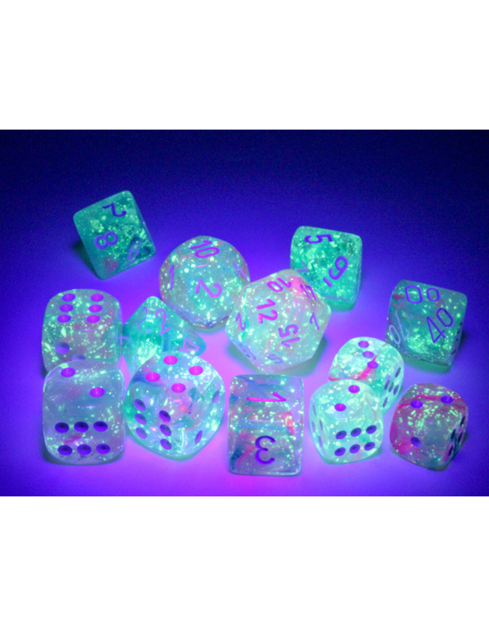 Chessex Nebula Wisteria/White Luminary 12mm d6 Dice Block (36 dice)