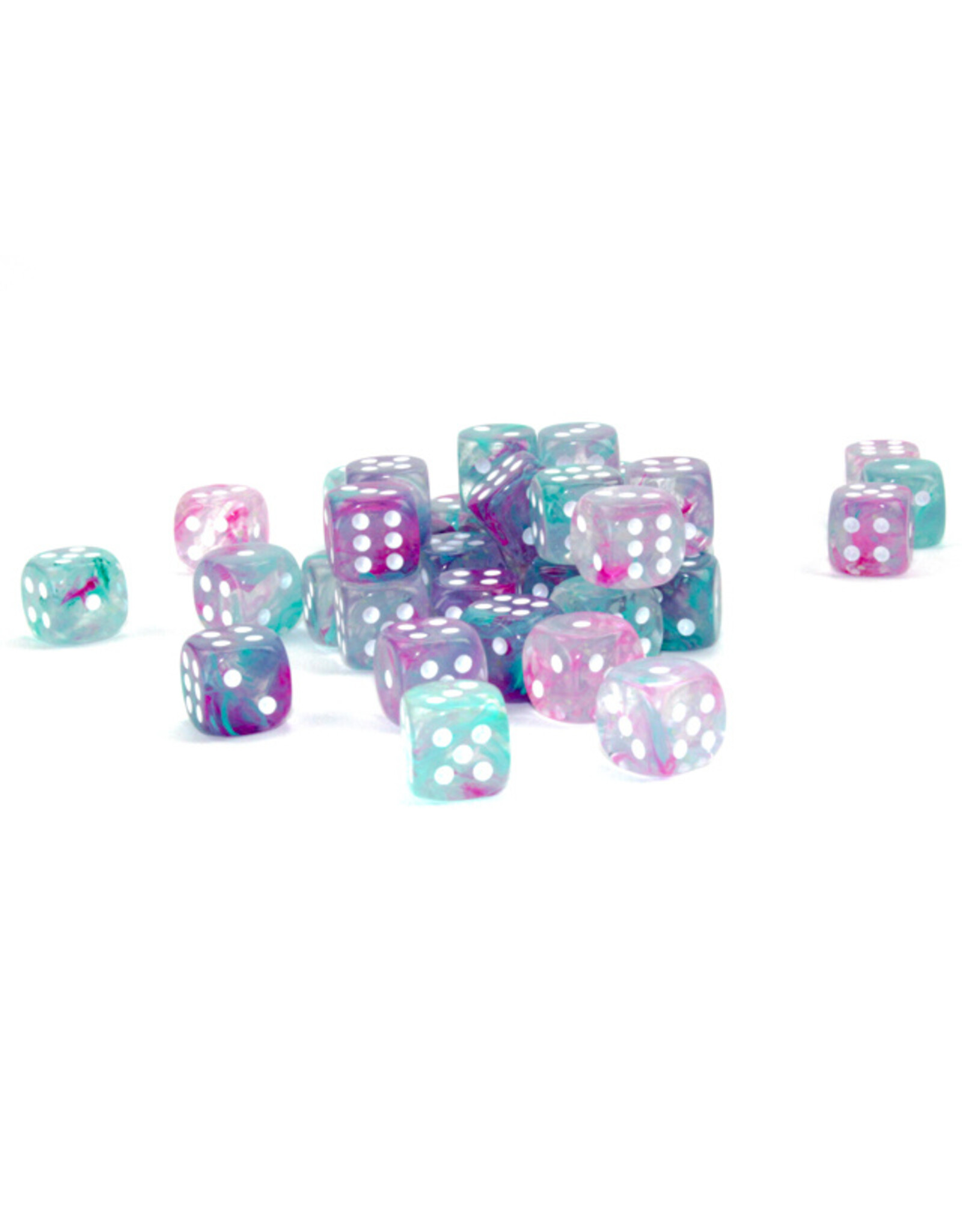 Chessex Nebula Wisteria/White Luminary 12mm d6 Dice Block (36 dice)
