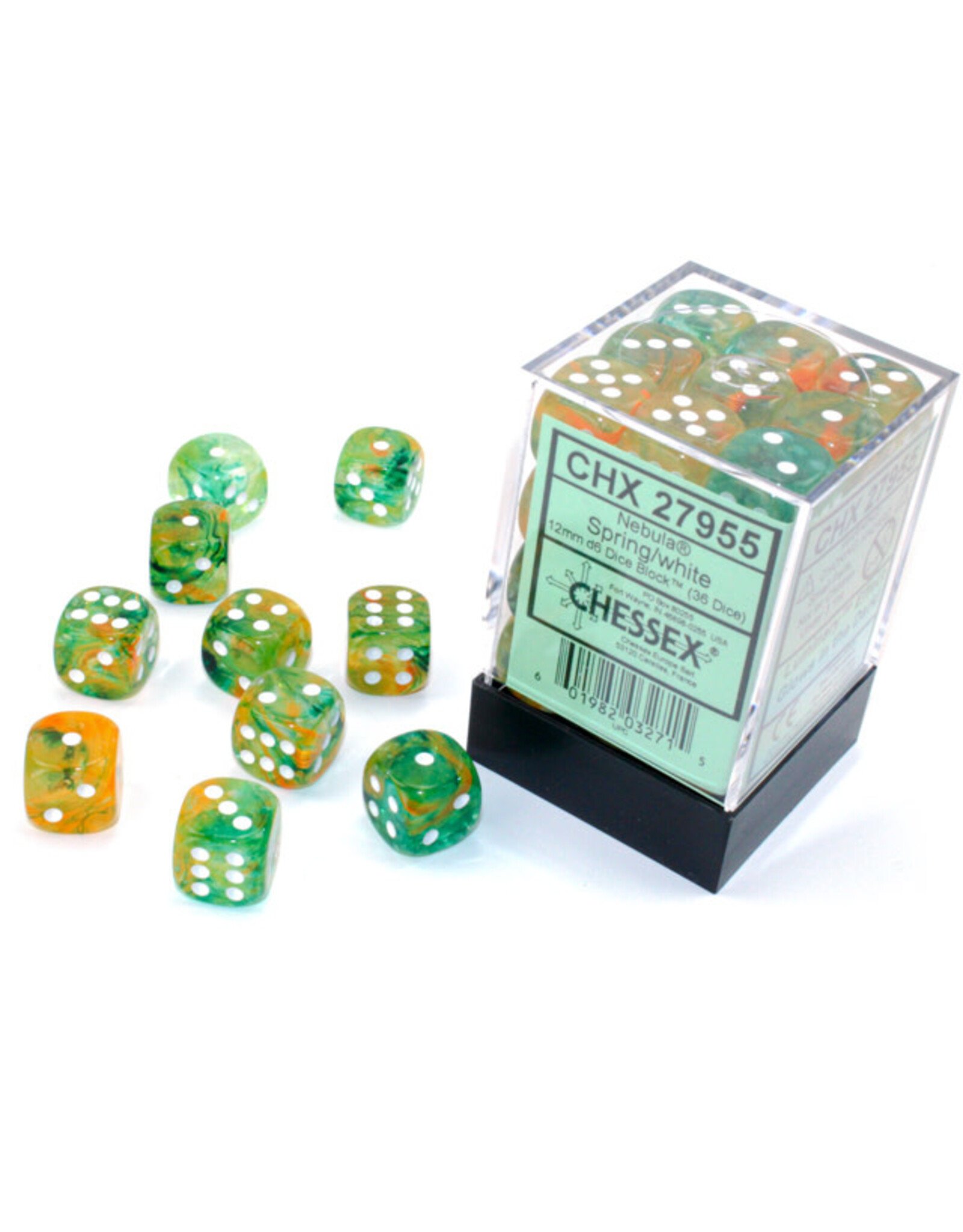 Chessex Nebula Spring/White Luminary 12mm d6 Dice Block (36 dice)