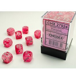 Chessex Ghostly Glow Pink/Silver 12mm d6 Dice Block (36 dice)