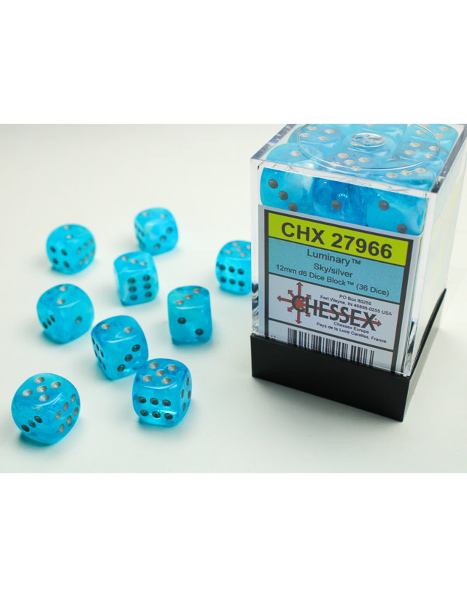 Chessex Luminary Sky/Silver 12mm d6 Dice Block (36 dice)