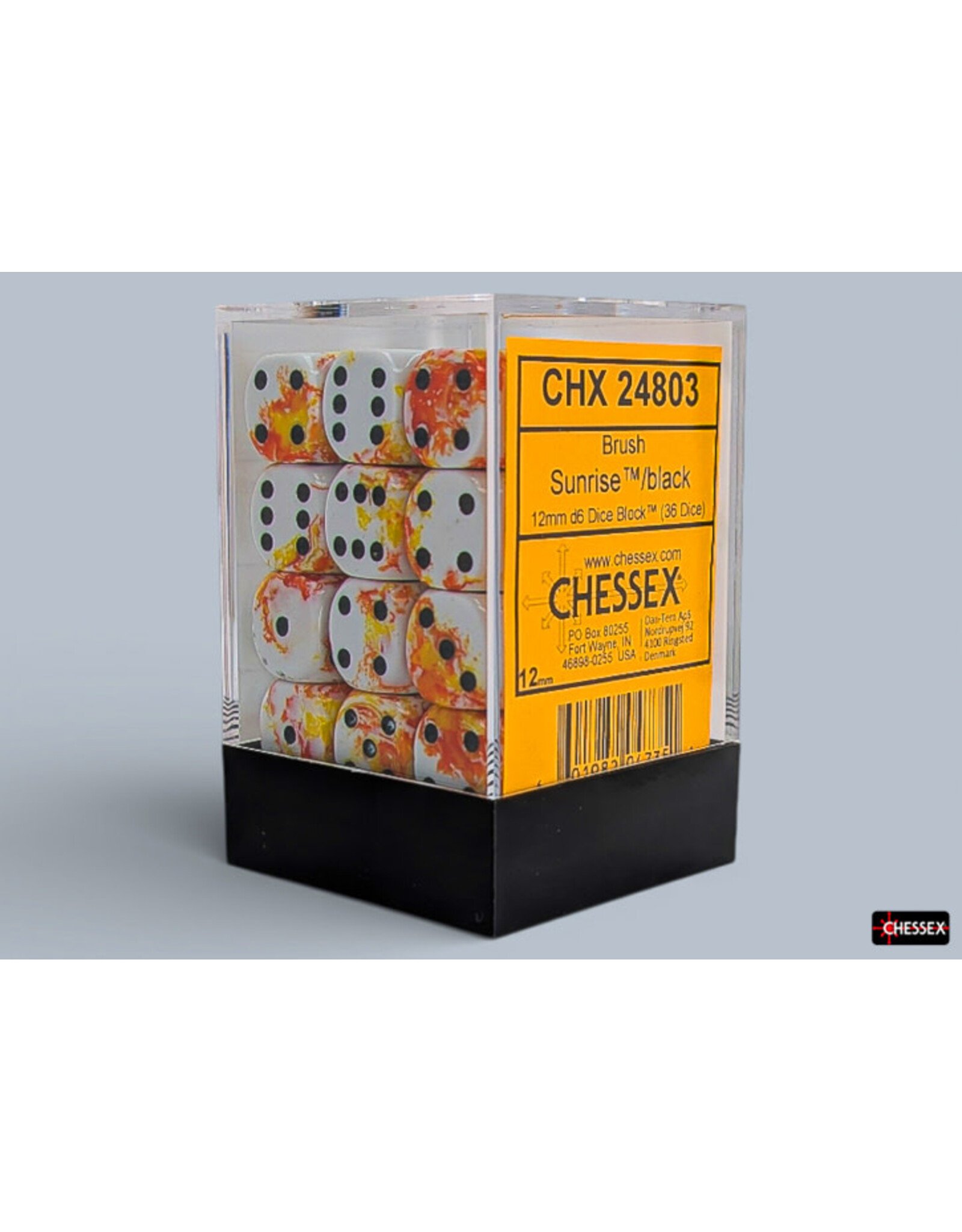 Chessex Brush Sunrise/Black 12mm d6 Dice Block (36 dice)