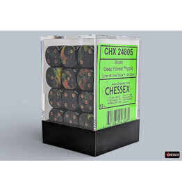 Chessex Brush Deep Forest/Gold 12mm d6 Dice Block (36 dice)