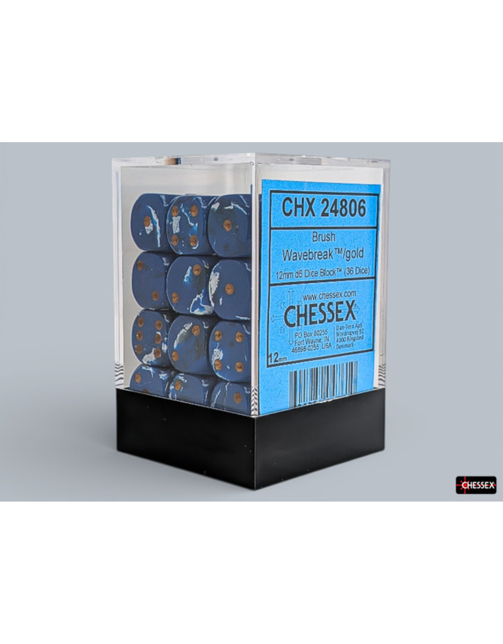 Chessex Brush Wavebreak/Gold 12mm d6 Dice Block (36 dice)
