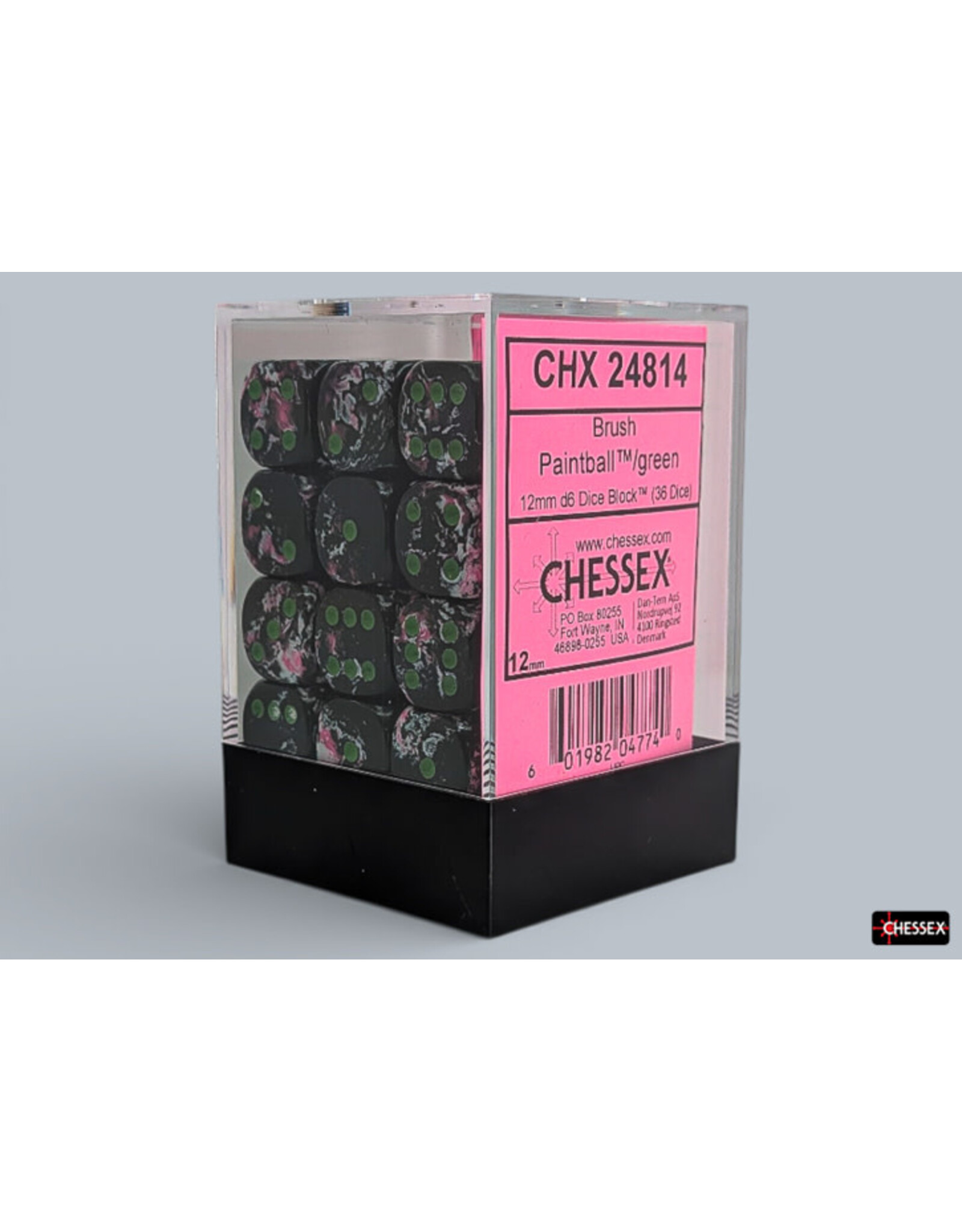 Chessex Brush Paintball/Green 12mm d6 Dice Block (36 dice)
