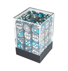Chessex Gemini® 12mm d6 Steel-Teal/White Dice Block™ (36 dice)
