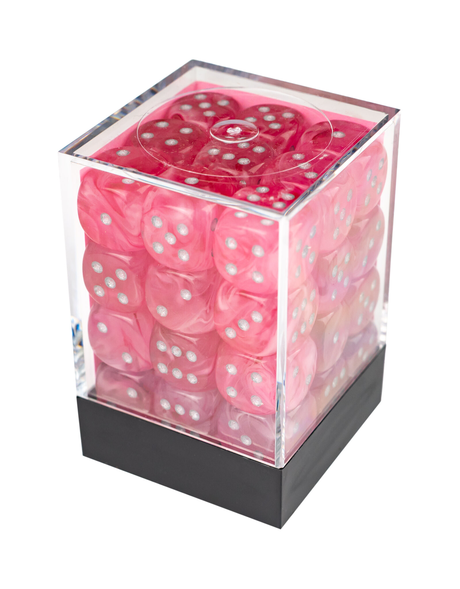 Chessex Ghostly Glow Pink/Silver 12mm d6 Dice Block (36 dice)