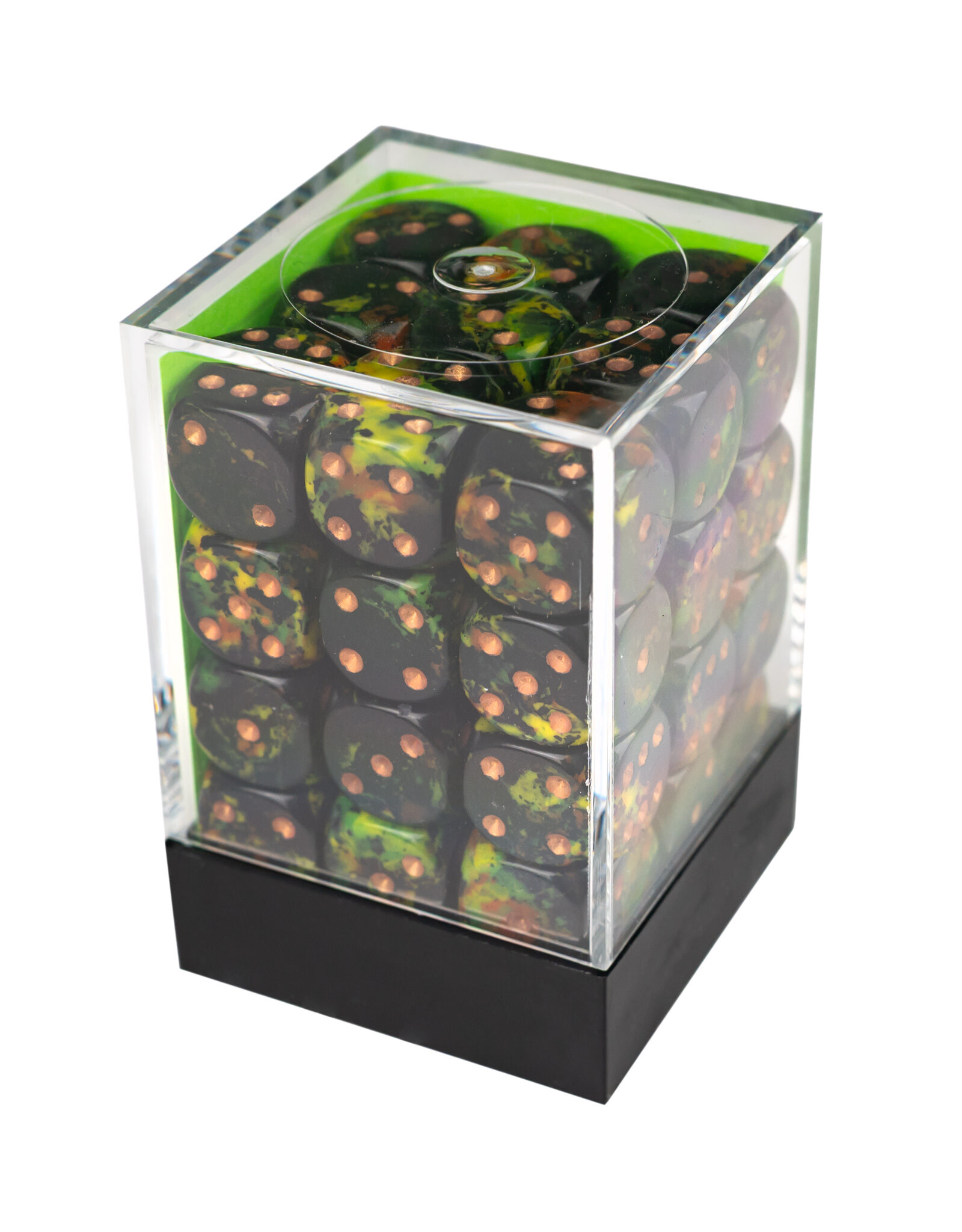 Chessex Brush Deep Forest/Gold 12mm d6 Dice Block (36 dice)