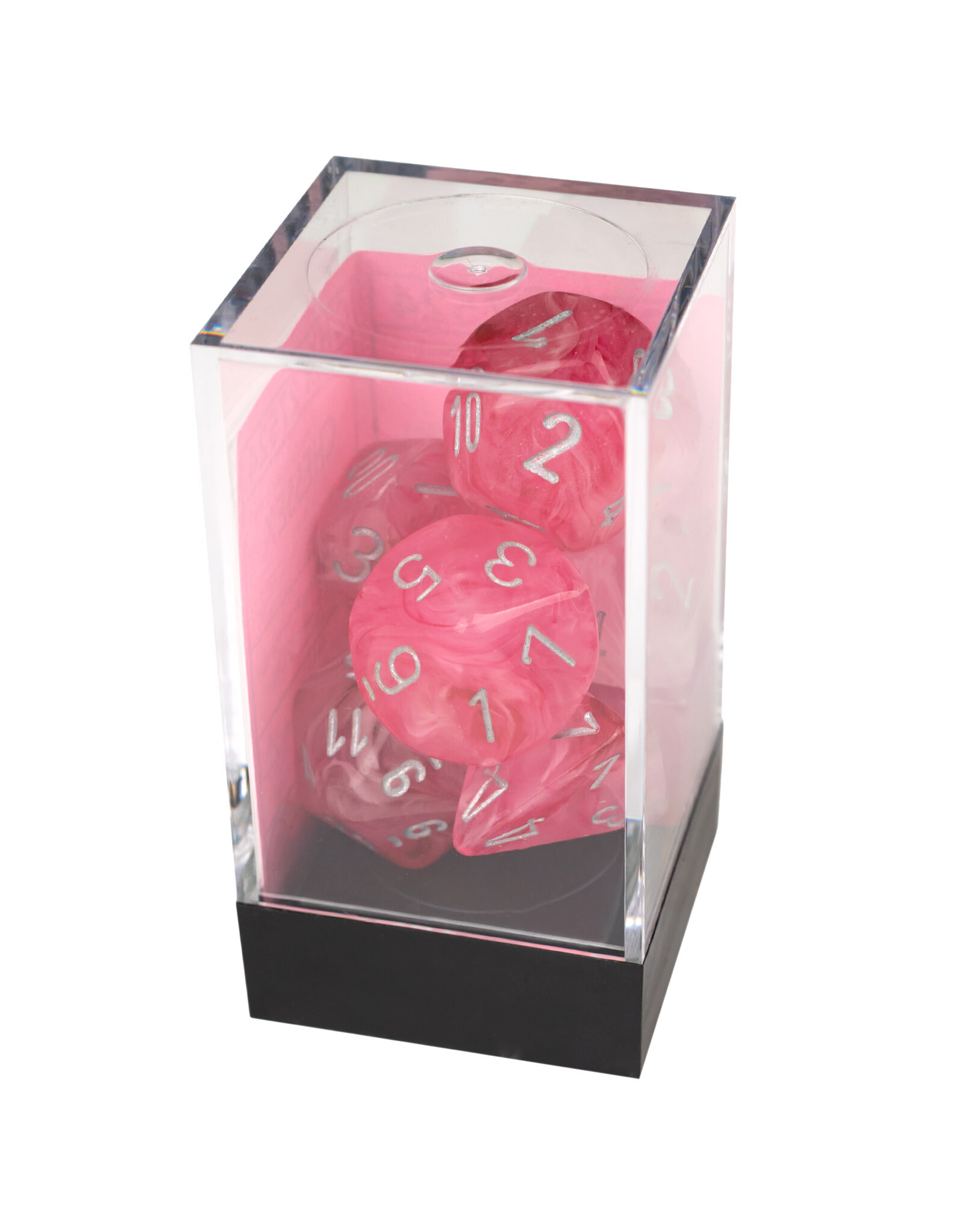 Chessex Ghostly Polyhedral Glow Pink/Silver 7-Dice Set