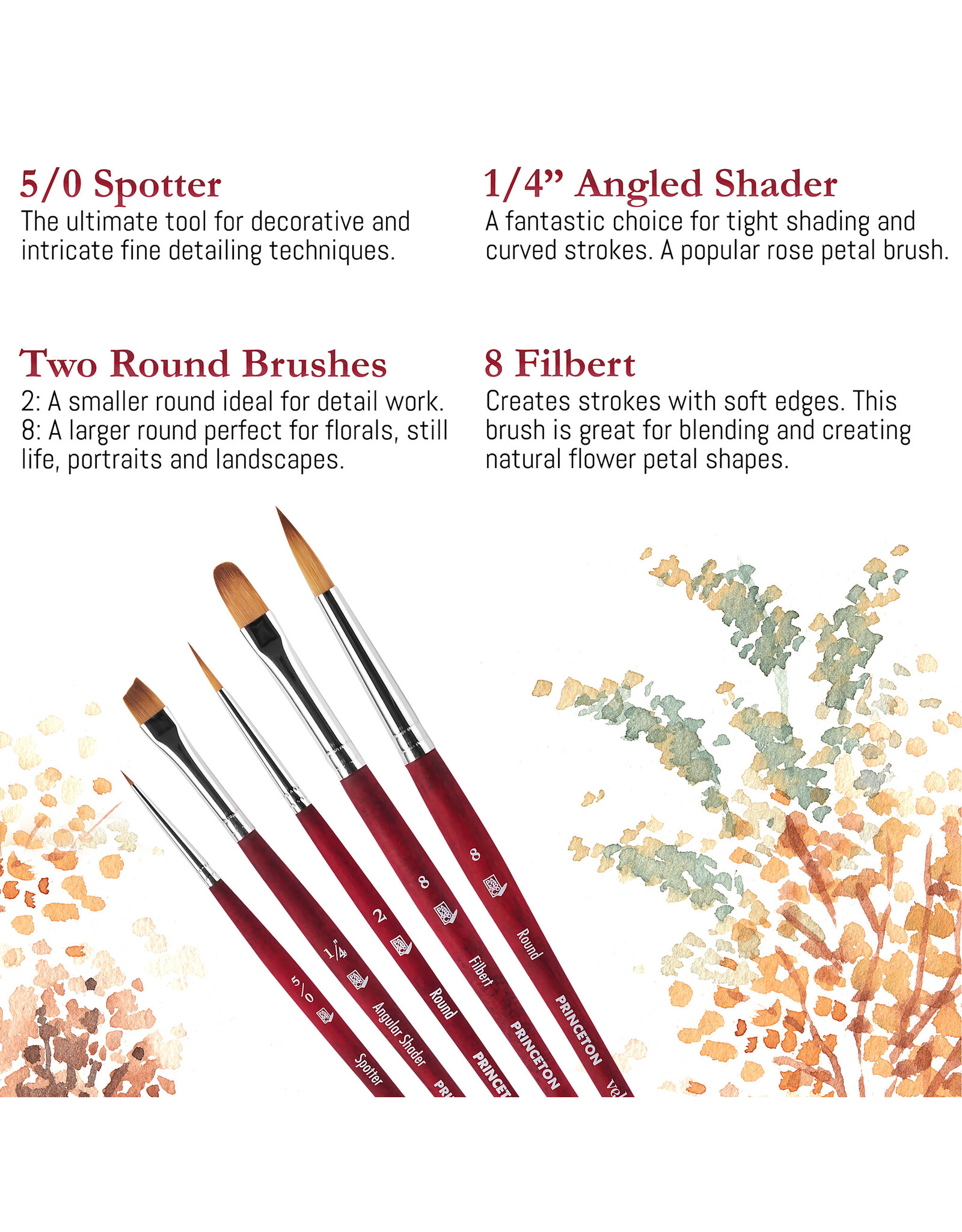 W.A. Portman Princeton Velvetouch Series 3950 – 5pc Professional Paint Brushes for Acrylic Painting – Watercolor, Oil & Acrylic Paint Brushes Set
