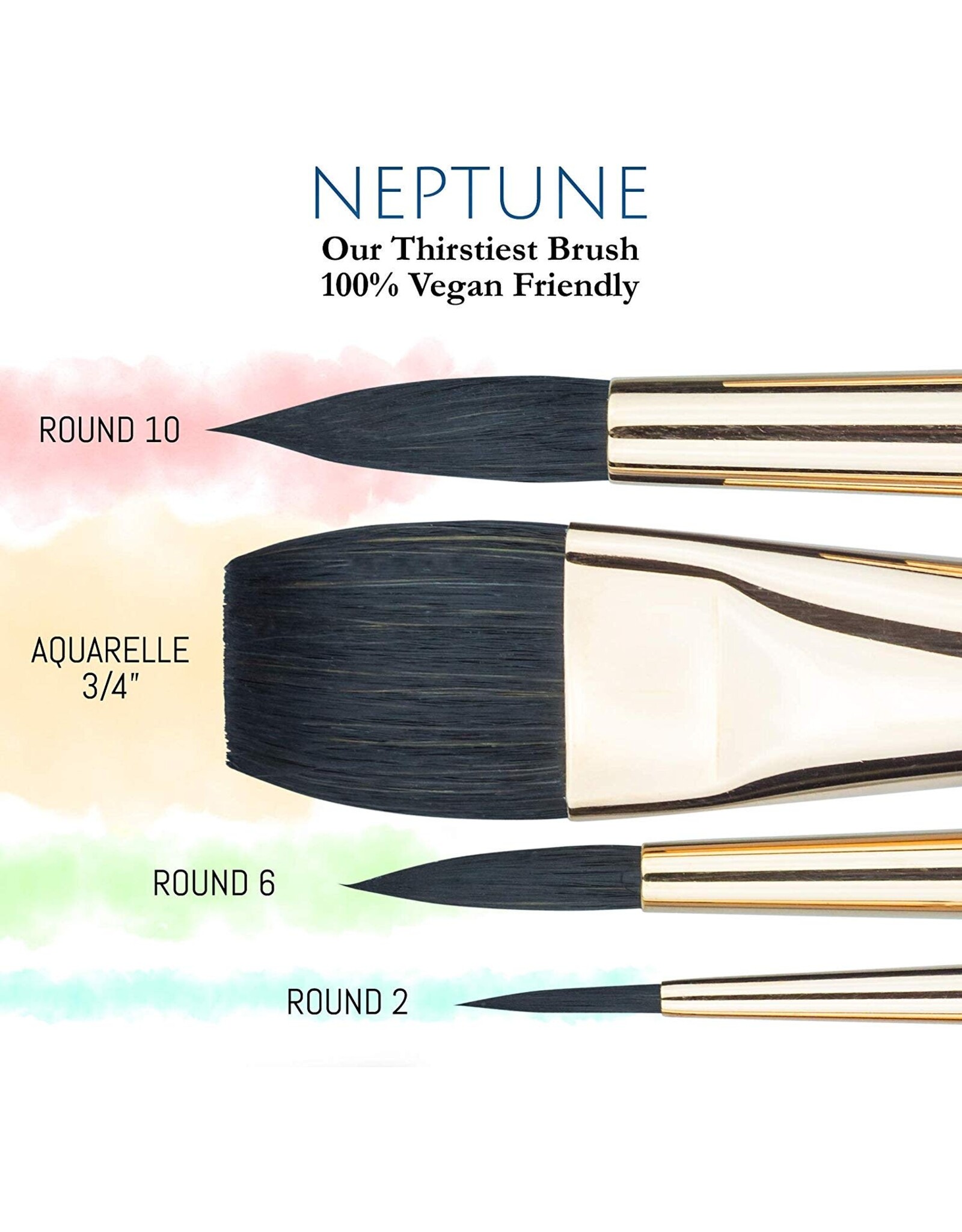 W.A. Portman Princeton Neptune 4750 Series – 4pc Watercolor Brush Set – Watercolor Brushes Professional Soft Synthetic Squirrel Hair for Watercolor Painting