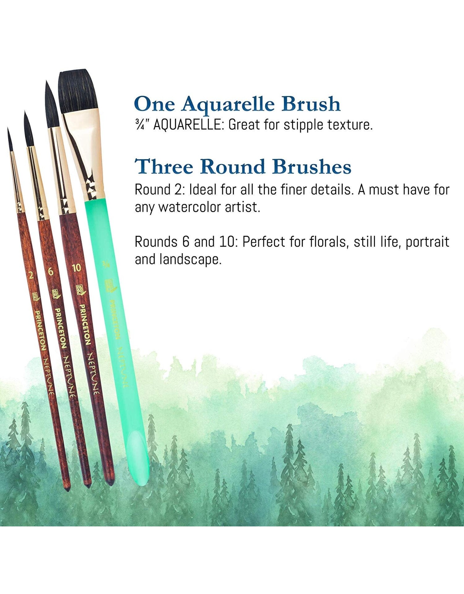 W.A. Portman Princeton Neptune 4750 Series – 4pc Watercolor Brush Set – Watercolor Brushes Professional Soft Synthetic Squirrel Hair for Watercolor Painting
