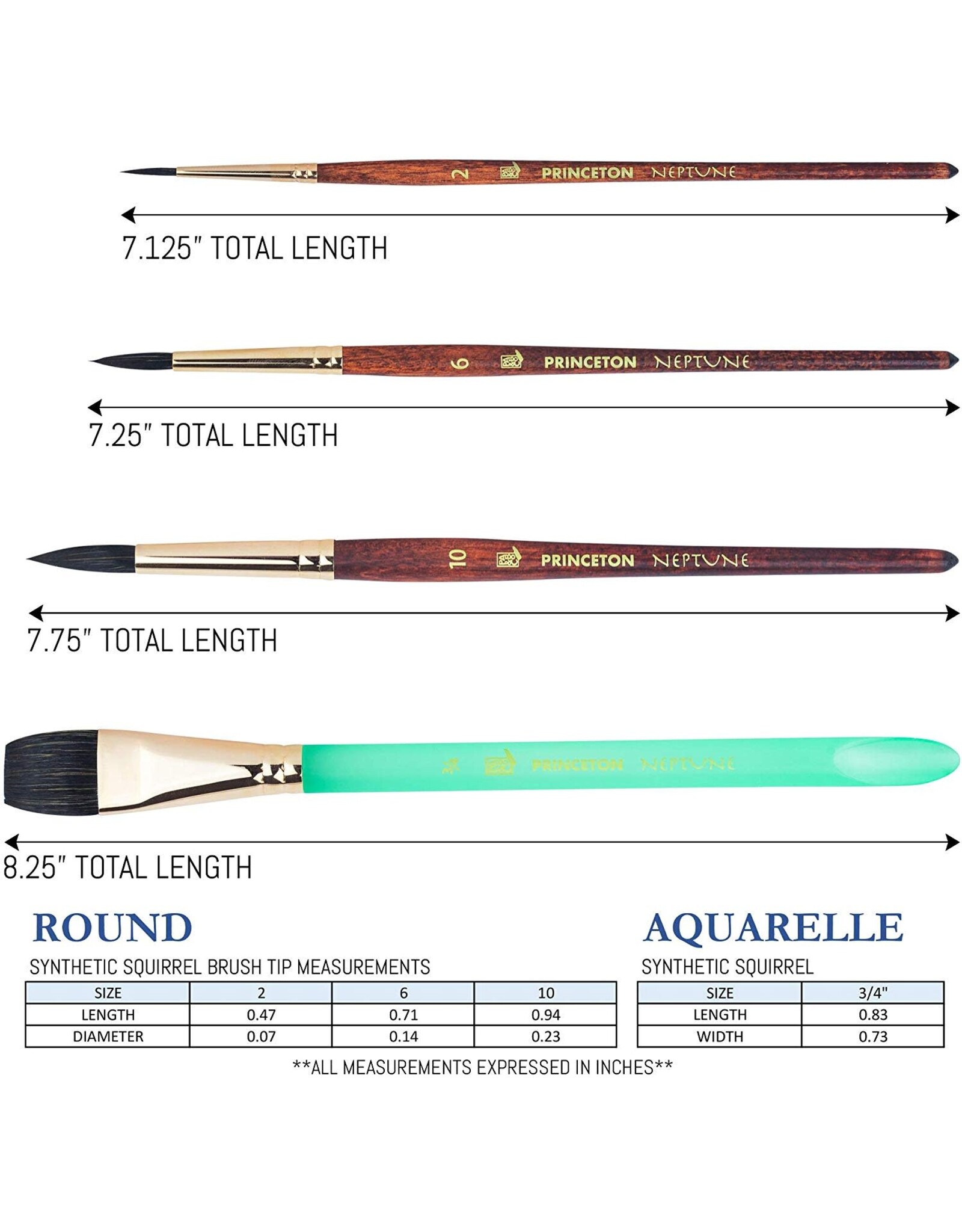 W.A. Portman Princeton Neptune 4750 Series – 4pc Watercolor Brush Set – Watercolor Brushes Professional Soft Synthetic Squirrel Hair for Watercolor Painting