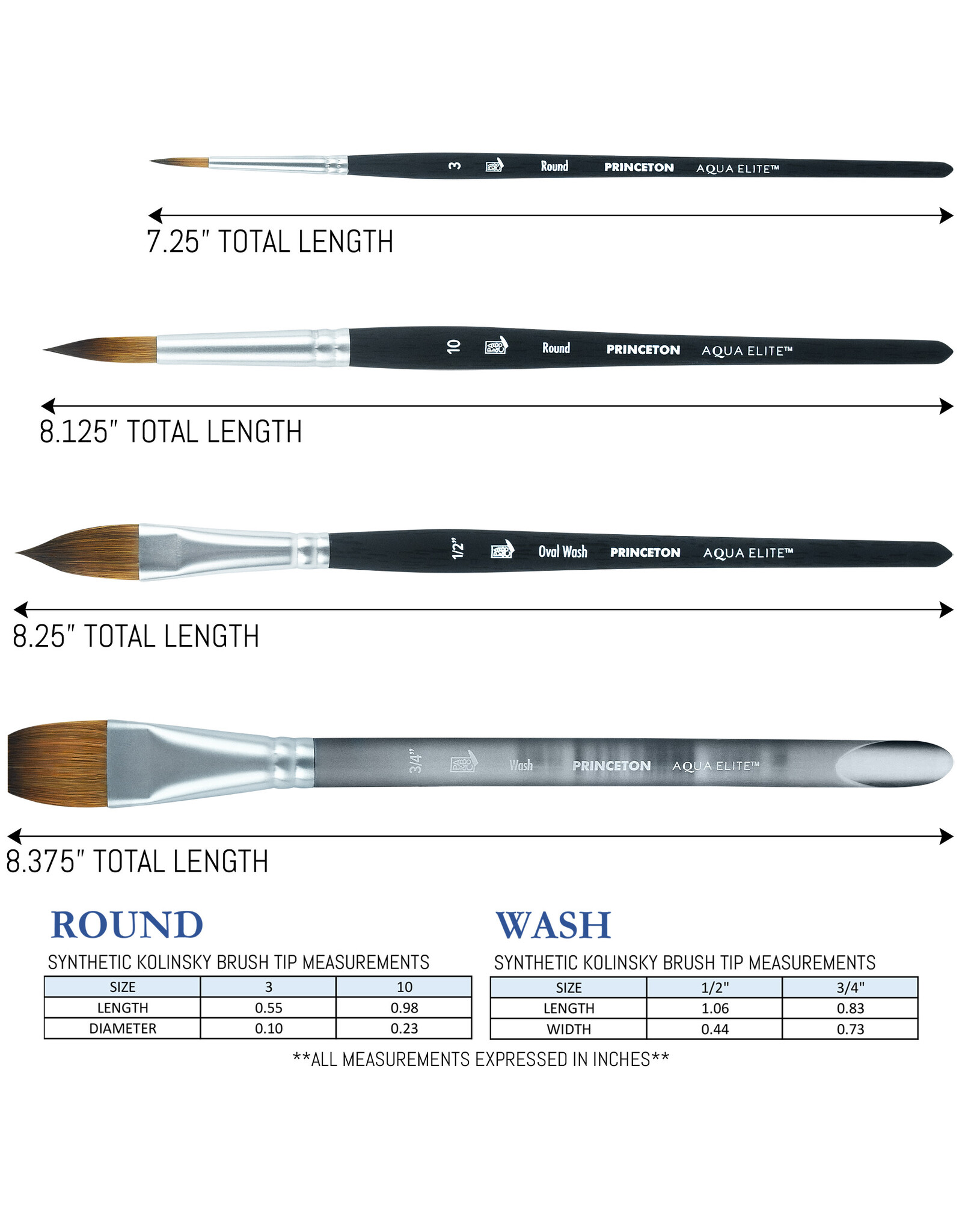 W.A. Portman Princeton Artist Brush Co Aqua Elite 4850 Series – 4pc Watercolor Brush Set – Synthetic Watercolor Brushes Professional Kolinsky Sable Brushes