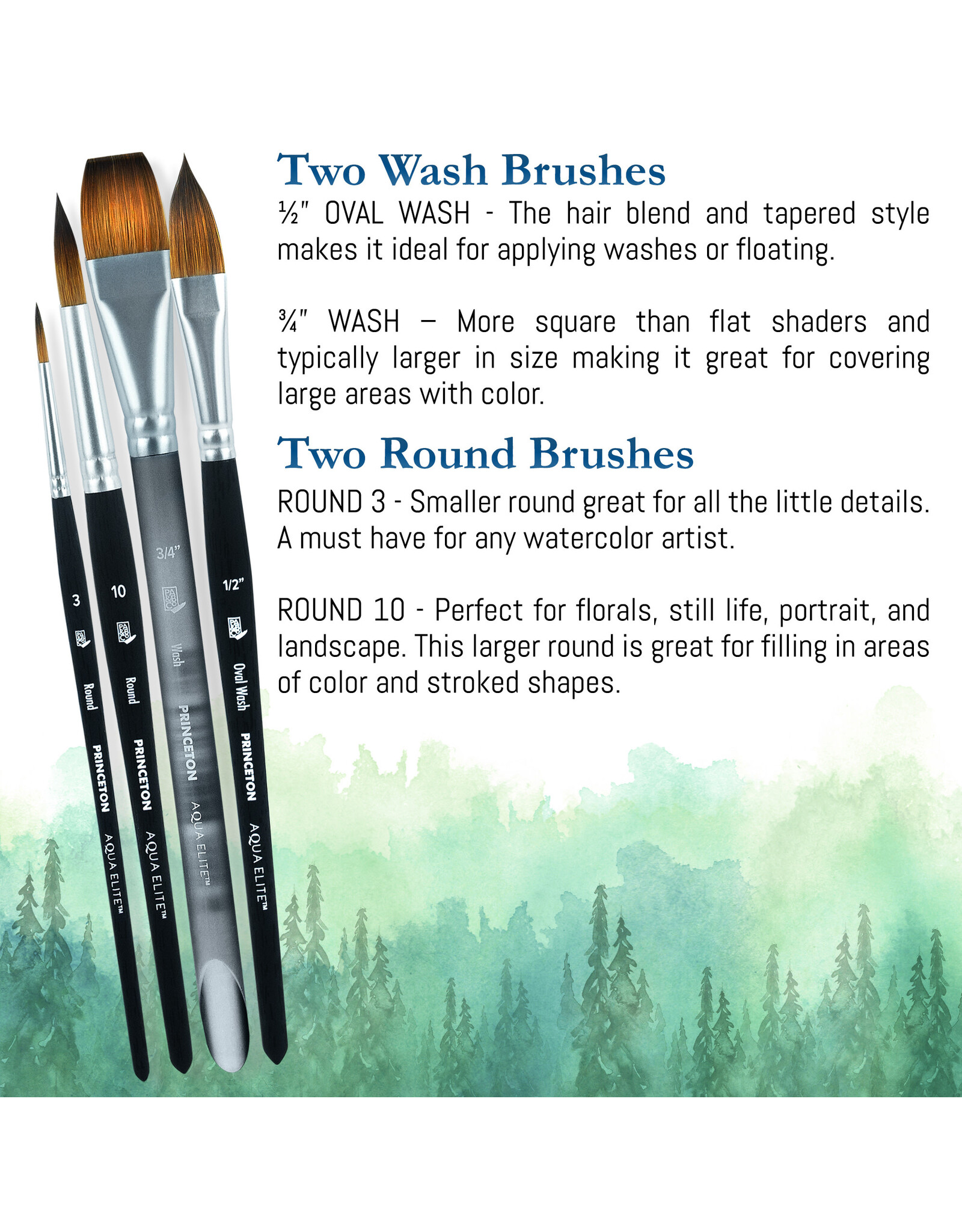 W.A. Portman Princeton Artist Brush Co Aqua Elite 4850 Series – 4pc Watercolor Brush Set – Synthetic Watercolor Brushes Professional Kolinsky Sable Brushes