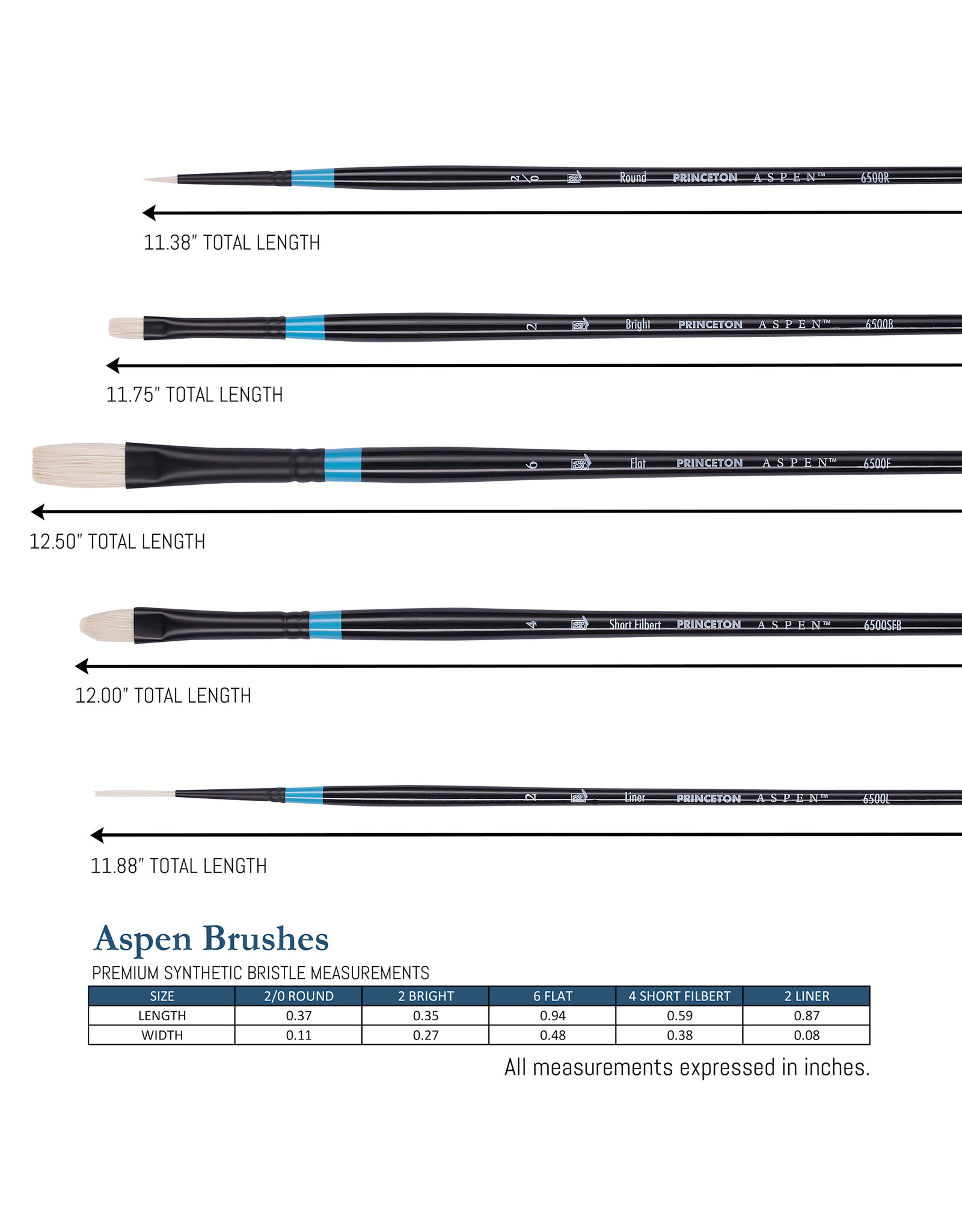 W.A. Portman Princeton Aspen 6500 Series 5pc Professional Paint Brushes for Acrylic Painting – Oil and Acrylic Paint Brushes Set – Round, Bright, Flat, Filbert & Liner