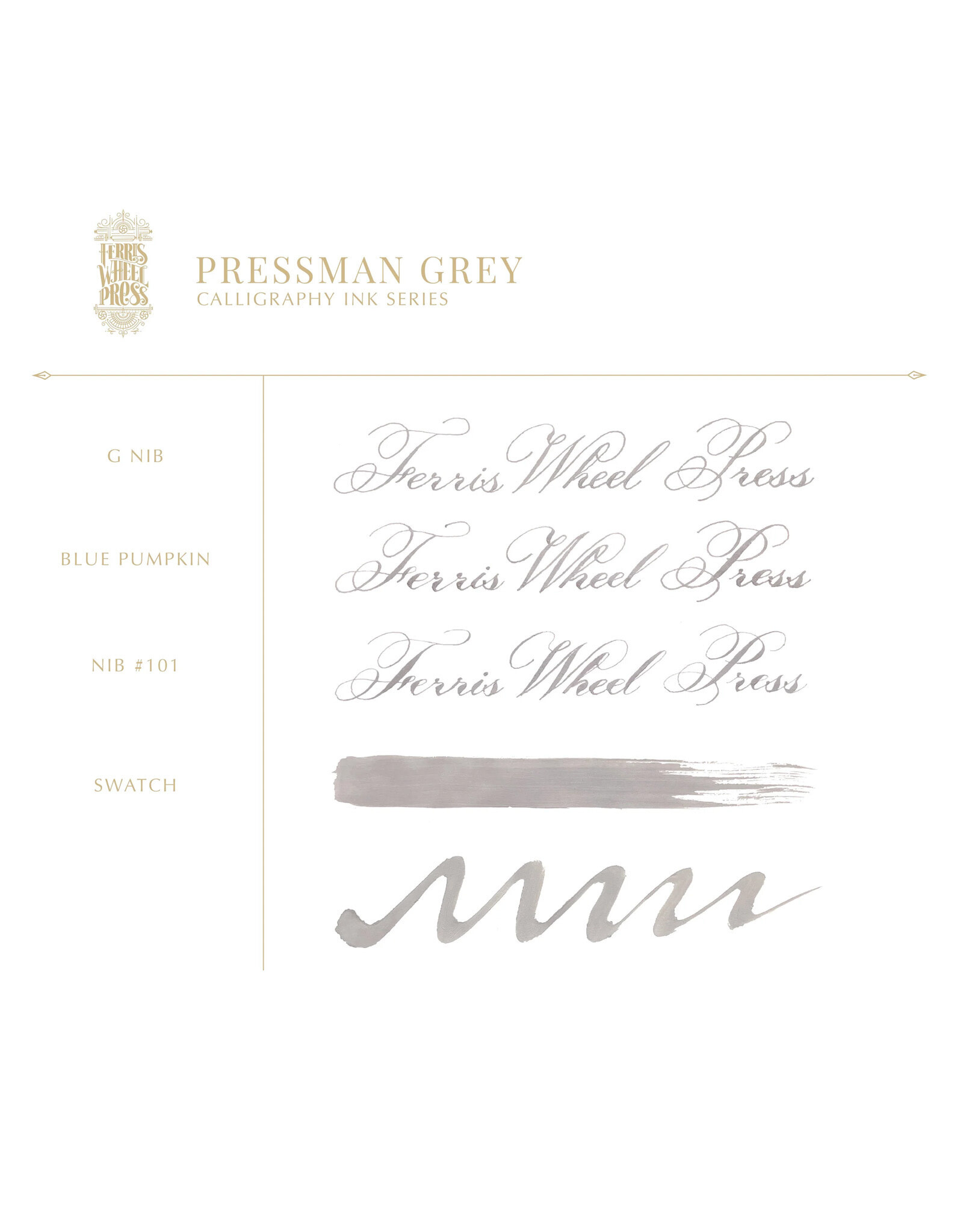Ferris Wheel Press FWP Calligraphy Ink, Pressman Grey 28ml, Last Batch