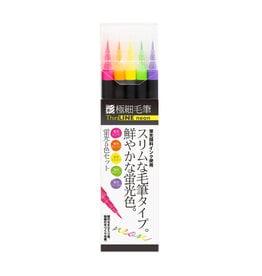 AITOH Akashiya Thin Line Permanent Brush Pen, Set Of 5 Neon