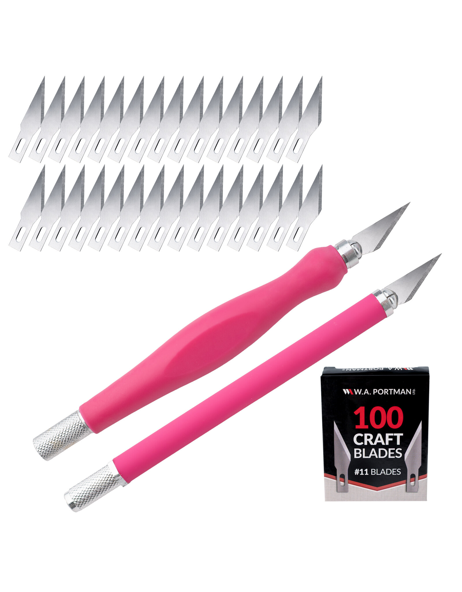 W.A. Portman WA Portman 2-Piece Pink Craft Knife Set – Hobby Knife Set with Comfort Grip & 100 #11 Craft Blades