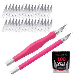 W.A. Portman WA Portman 2-Piece Pink Craft Knife Set – Hobby Knife Set with Comfort Grip & 100 #11 Craft Blades