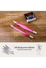 W.A. Portman WA Portman 2-Piece Pink Craft Knife Set – Hobby Knife Set with Comfort Grip & 100 #11 Craft Blades