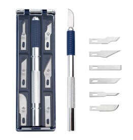 W.A. Portman WA Portman 7pc Hobby Knife Set - 1pc High-Grade Precision Knife with 6 Assorted Carbon Steel Hobby Blades