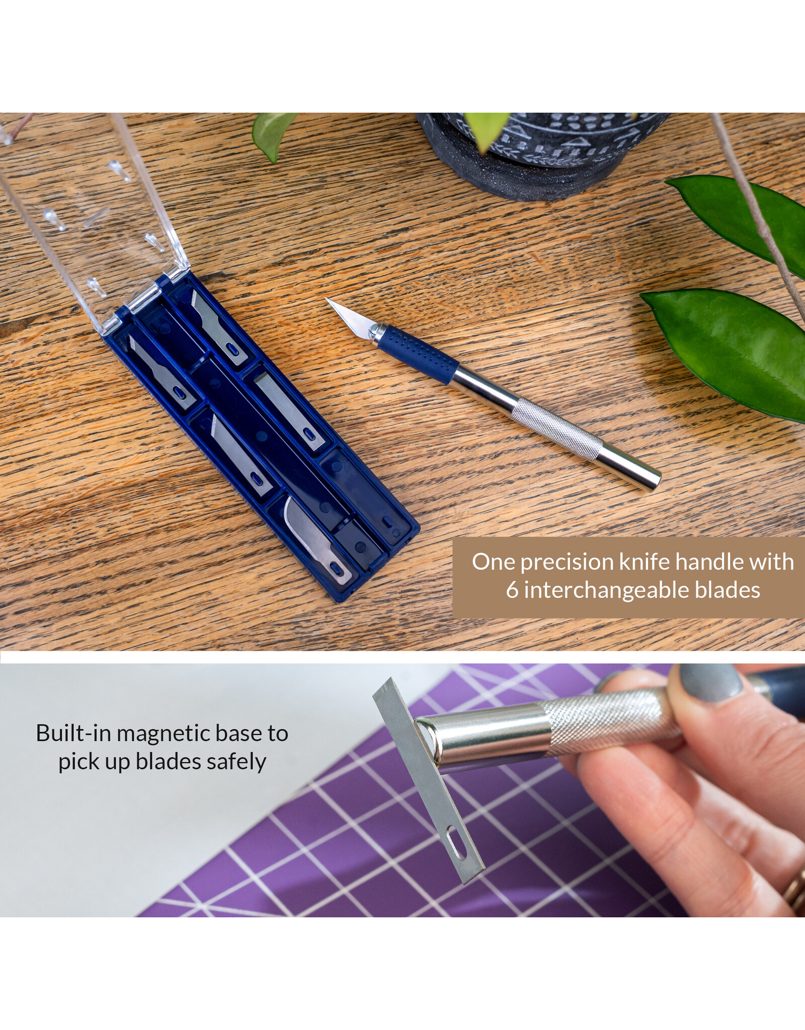 W.A. Portman WA Portman 7pc Hobby Knife Set - 1pc High-Grade Precision Knife with 6 Assorted Carbon Steel Hobby Blades