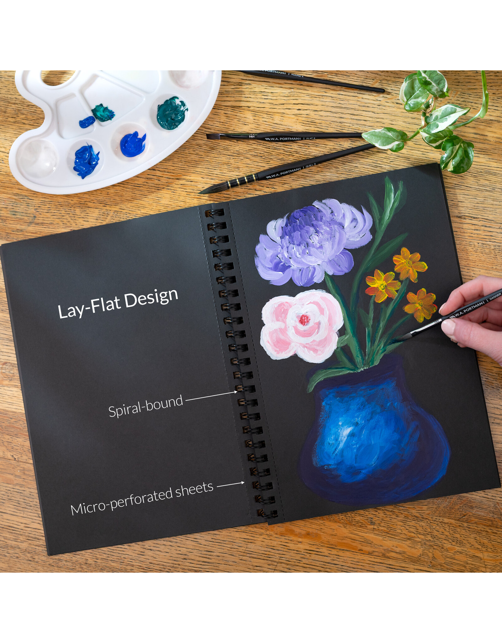 W.A. Portman WA Portman Black Paper Sketchbook A4 (8.3" x 11.7") – 60 Pages (30 Sheets) 140 GSM Acid-Free Black Book Marker Paper