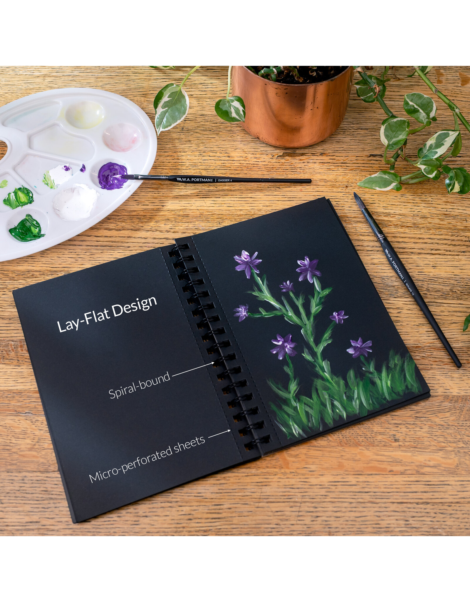 W.A. Portman WA Portman Black Paper Sketchbook A5 (6" x 8.25") – 60 Pages (30 Sheets)140 GSM Acid-Free Black Sketchbook for Drawing