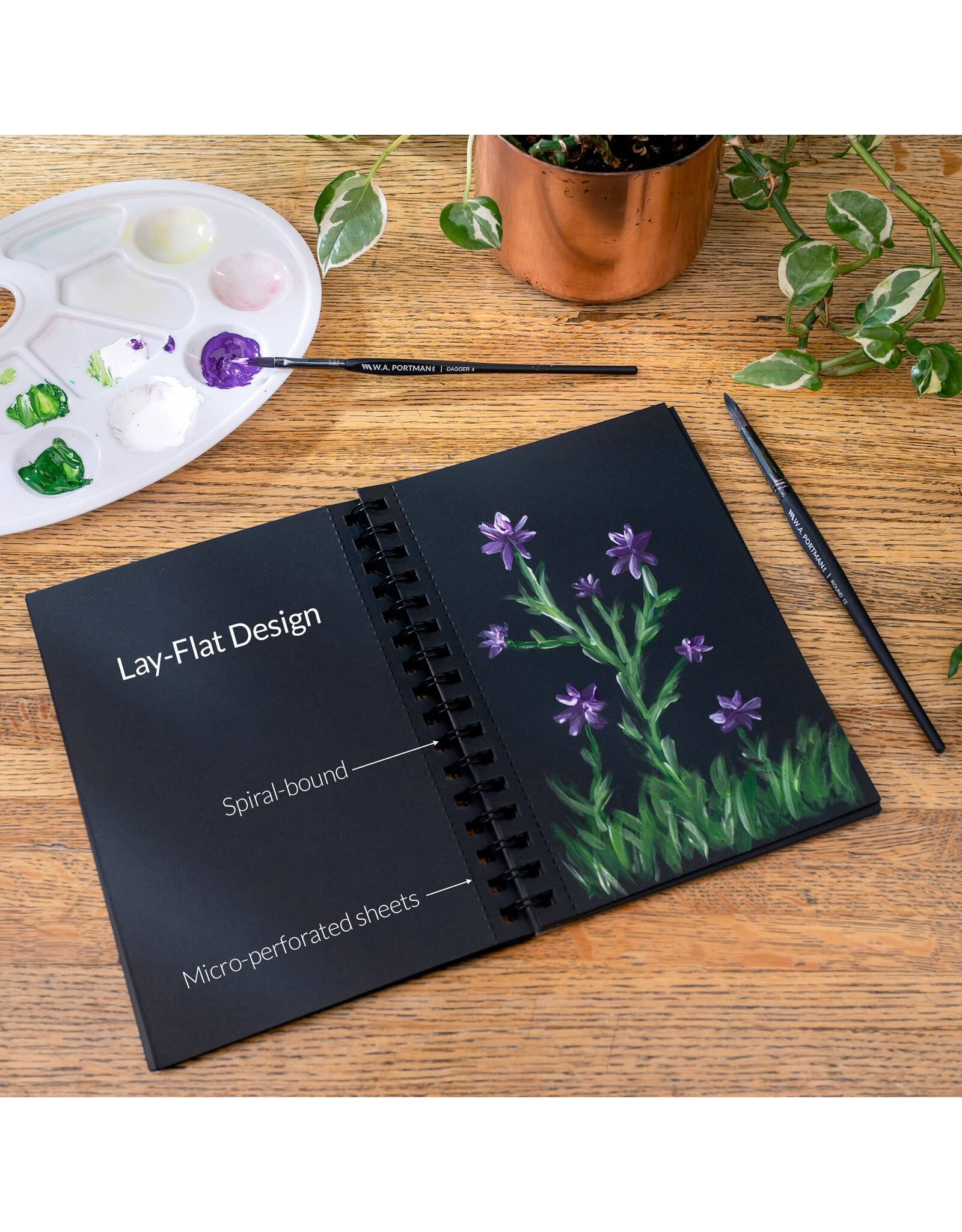 W.A. Portman WA Portman Black Paper Sketchbook 2-Pack A5 (6" x 8.25") – 60 Pages (30 Sheets) 140 GSM Acid-Free Black Sketchbook for Drawing