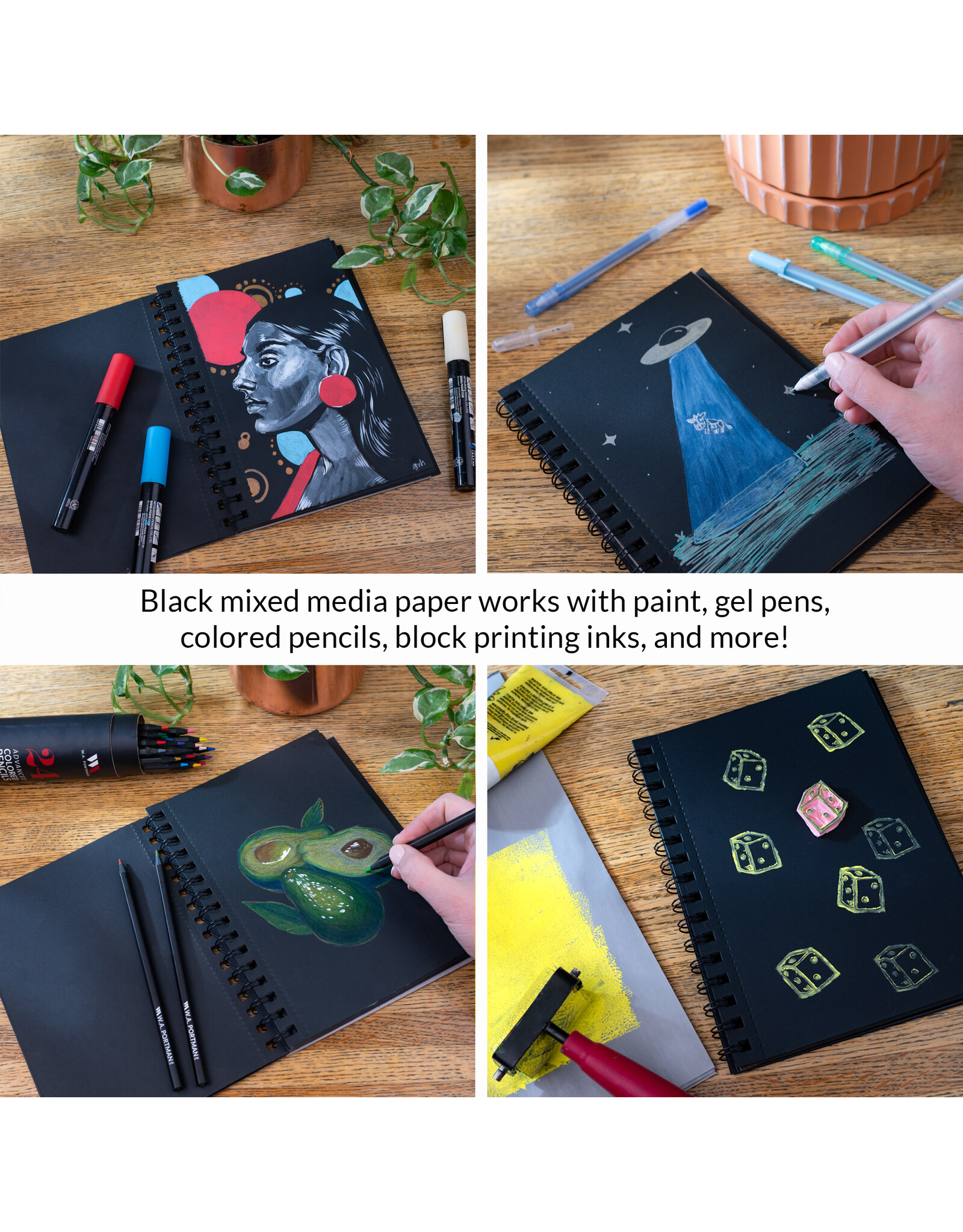 W.A. Portman WA Portman Black Paper Sketchbook 2-Pack A5 (6" x 8.25") – 60 Pages (30 Sheets) 140 GSM Acid-Free Black Sketchbook for Drawing