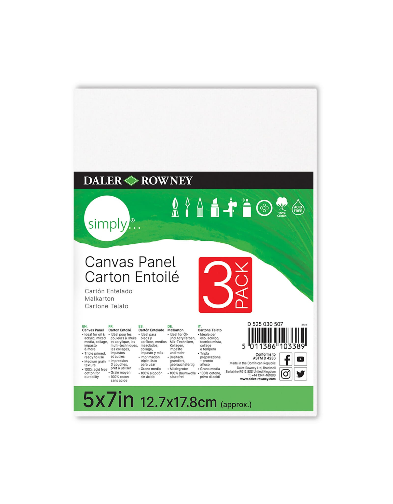 Daler-Rowney Simply Canvas Panels 5x7 3 Pack