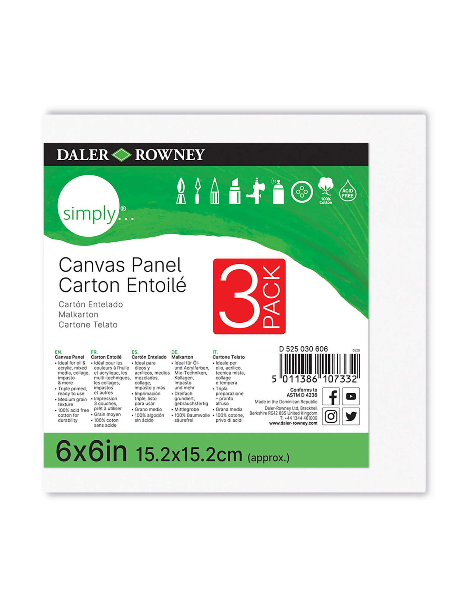 Daler-Rowney Simply Canvas Panels 6" x 6" 3 Pack