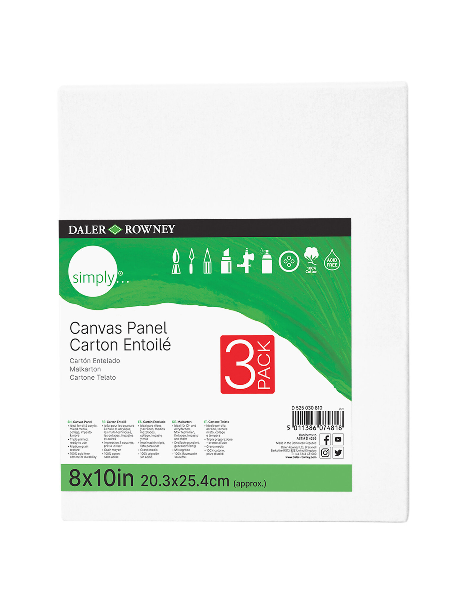 Daler-Rowney Simply Canvas Panels 8" x 8" 3 Pack