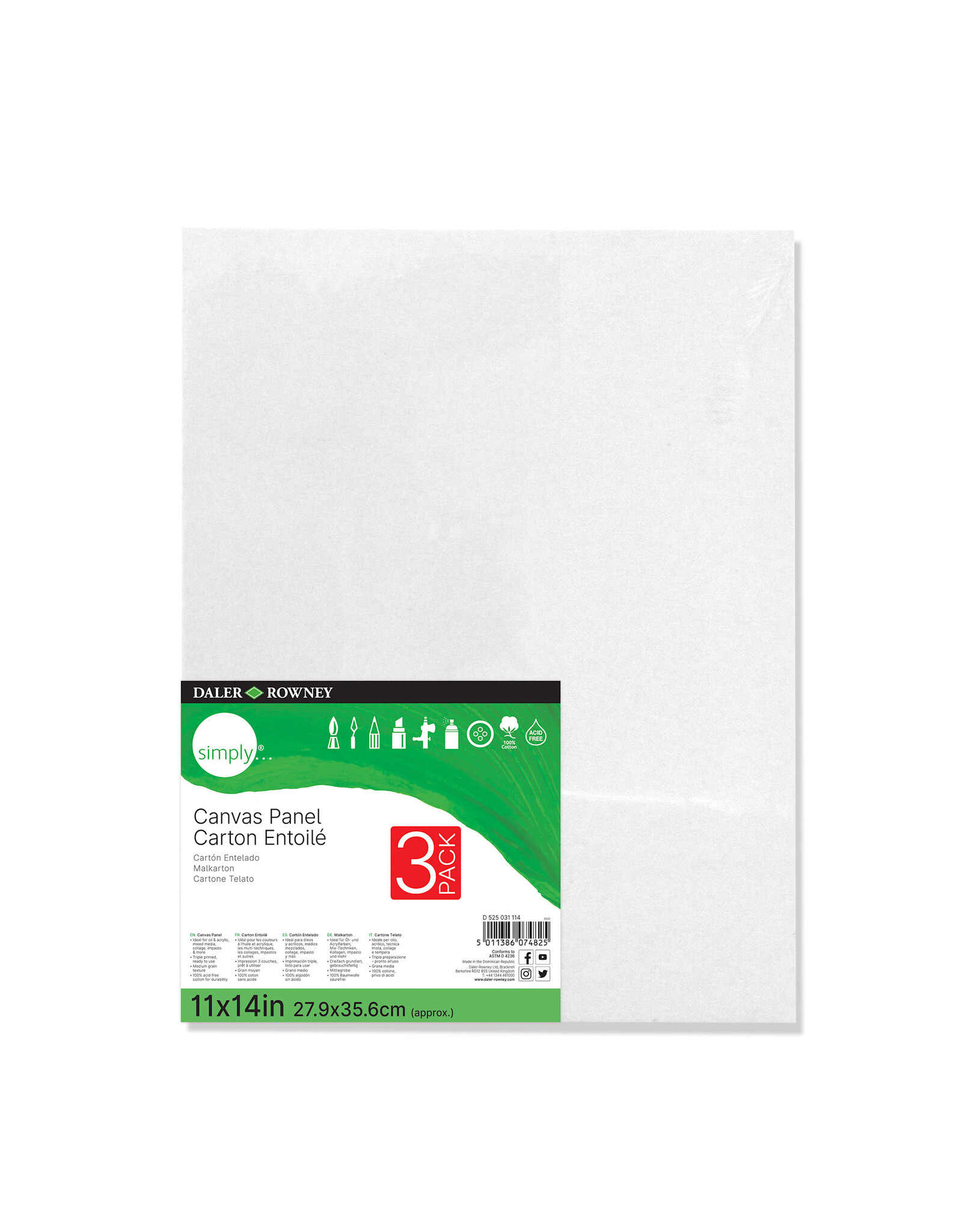 Daler-Rowney Simply Canvas Panels 11" x 14"  3 Pack
