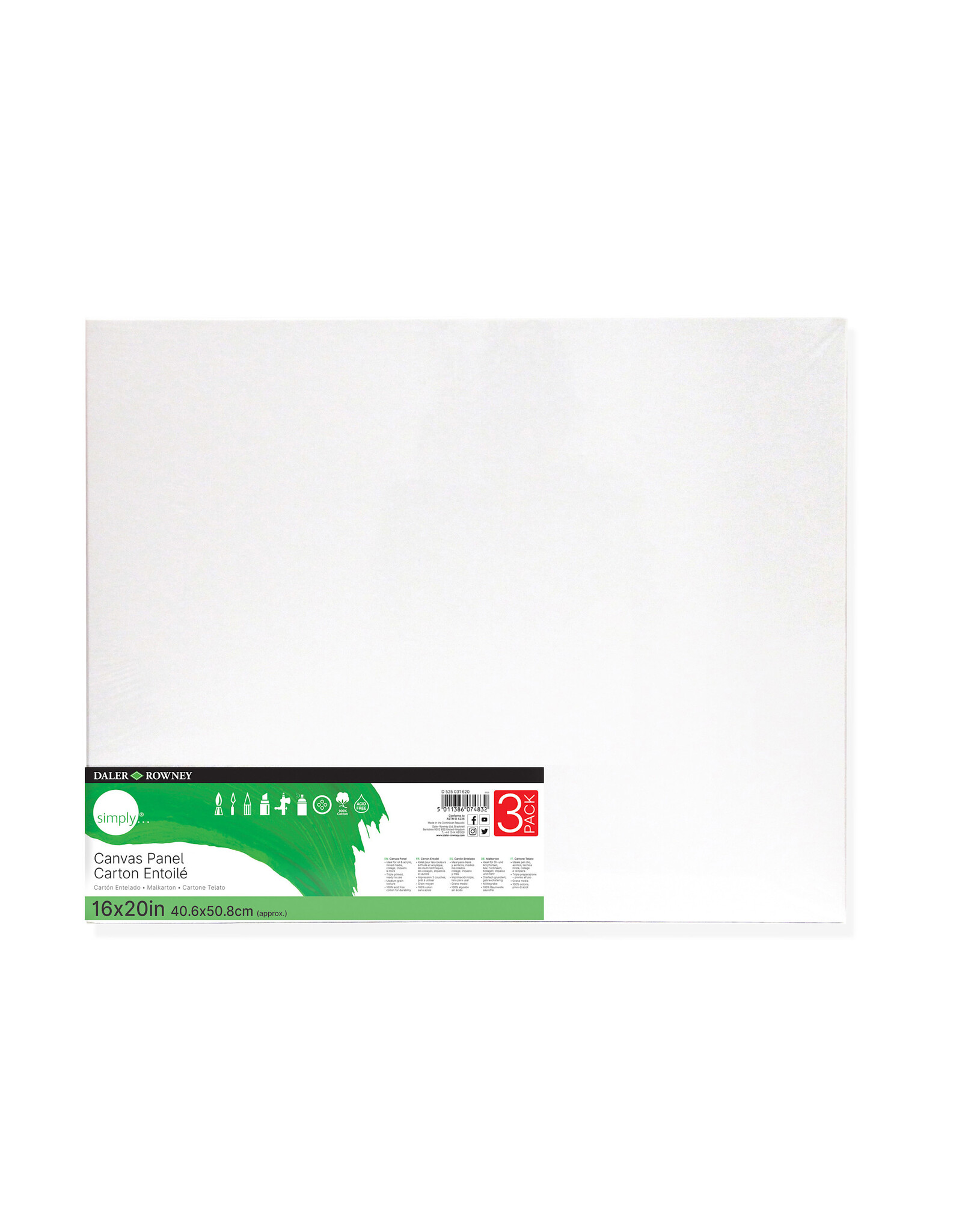 Daler-Rowney Simply Canvas Panels 16" x 20"  3 Pack