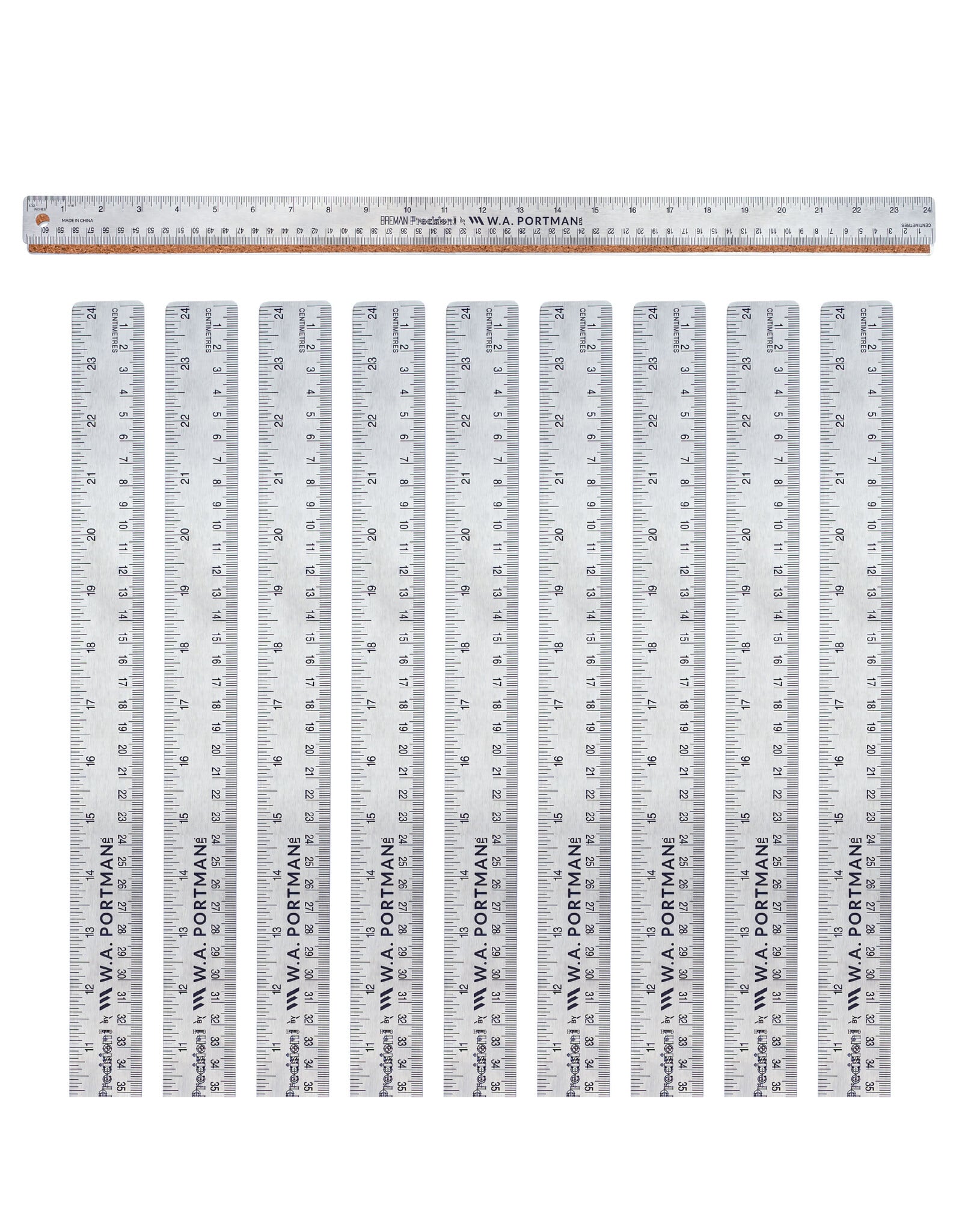 W.A. Portman WA Portman 24" Metal Ruler – 10 Pk Stainless Steel Straight Edge, Flexible Non-Slip Metal Ruler