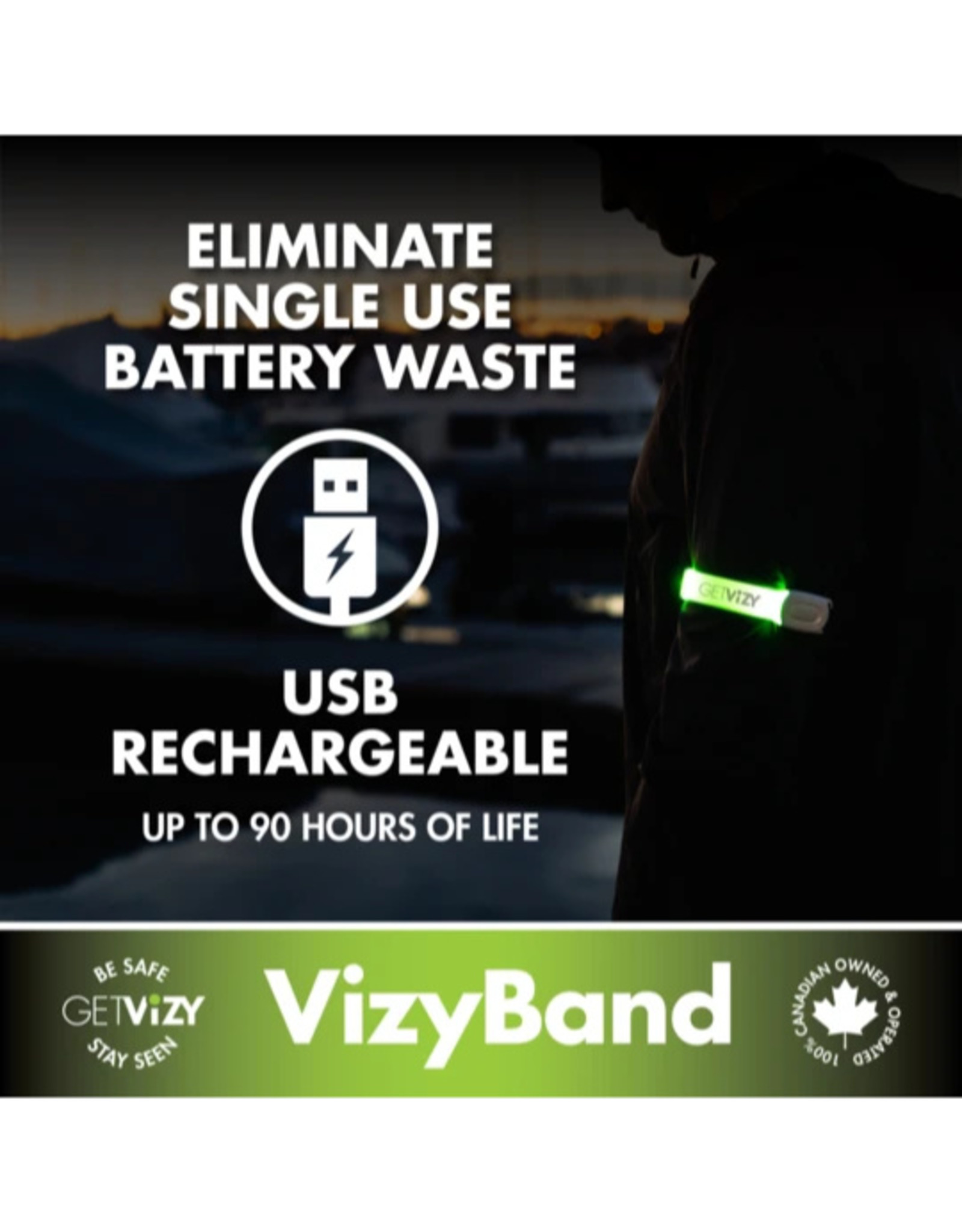 GetVizy GetVizy VizyBand: Rechargeable LED Armband Light: